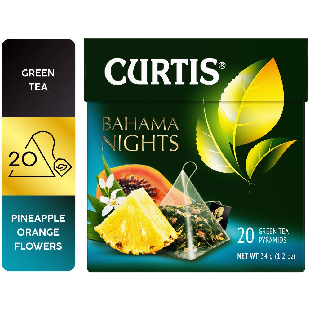 CURTIS Bahama Nights - Zeleni čaj sa ananasom i laticama cveća, 20 х 1,7 g