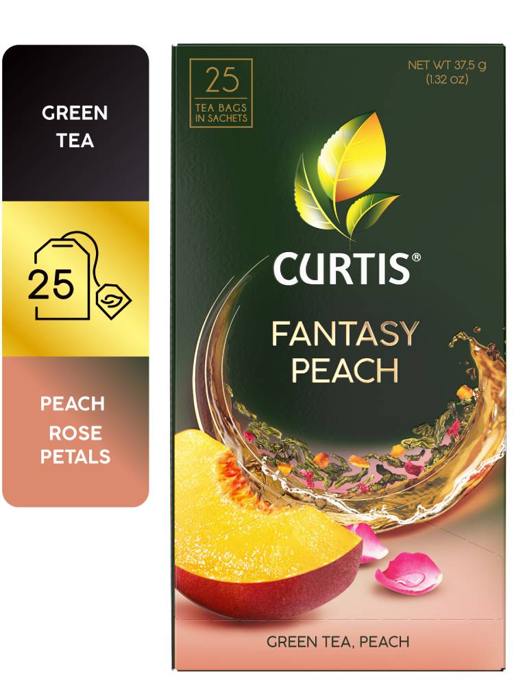 CURTIS Fantasy Peach – Zeleni čaj sa komadićima jabuke, breskve i laticama ruže, 25 x 1,5g