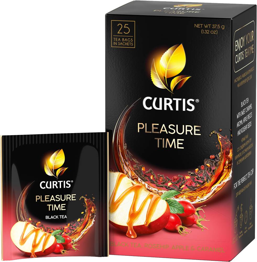 CURTIS Pleasure Time - Crni čaj sa komadićima jabuke, šipurkom, aromom pitaje i karamele, 25x1,5g