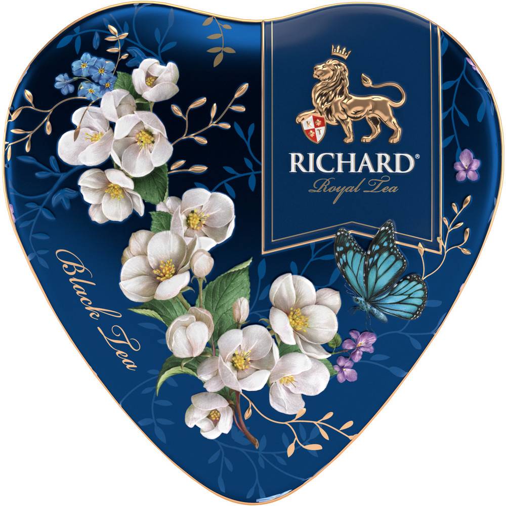 RICHARD Royal Heart - Crni cejlonski čaj krupnog lista, sa bergamotom, vanilom, narandžom i laticama ruže, 30g rinfuz, BLUE metalna kutija