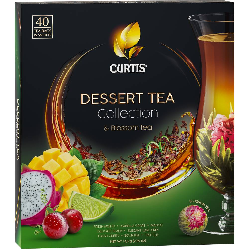 CURTIS Dessert Tea Collection & Blossom Tea - Kombinacija čajeva, 8 ukusa plus čaj u obliku cveta, 40 kesica, 73,5g