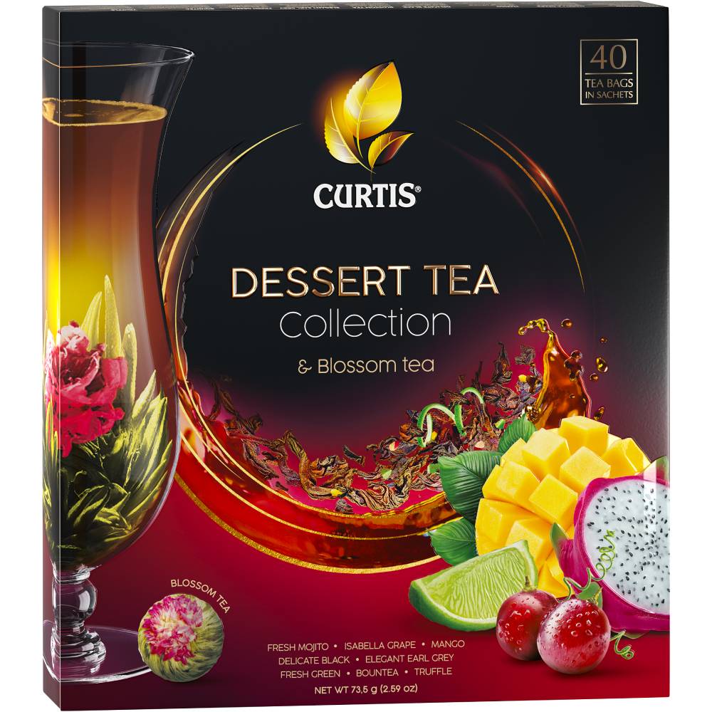 CURTIS Dessert Tea Collection & Blossom Tea - Kombinacija čajeva, 8 ukusa plus čaj u obliku cveta, 40 kesica, 73,5g