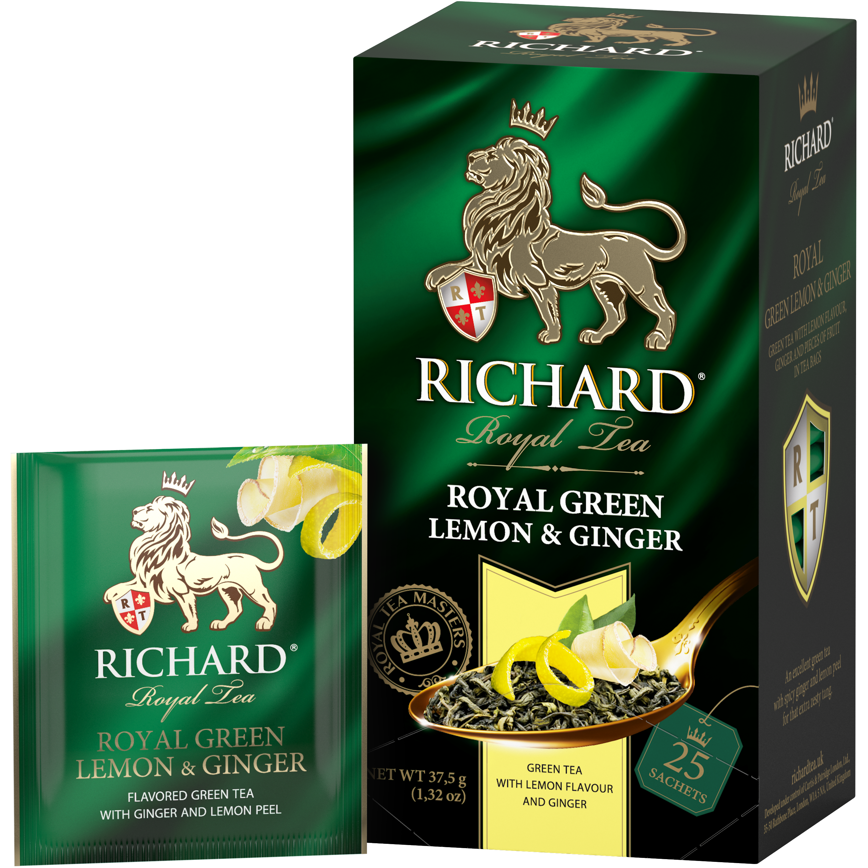 RICHARD Royal Green Lemon & Ginger  – Zeleni čaj sa đumbirom, limunom i šipurkom, 25 kesica