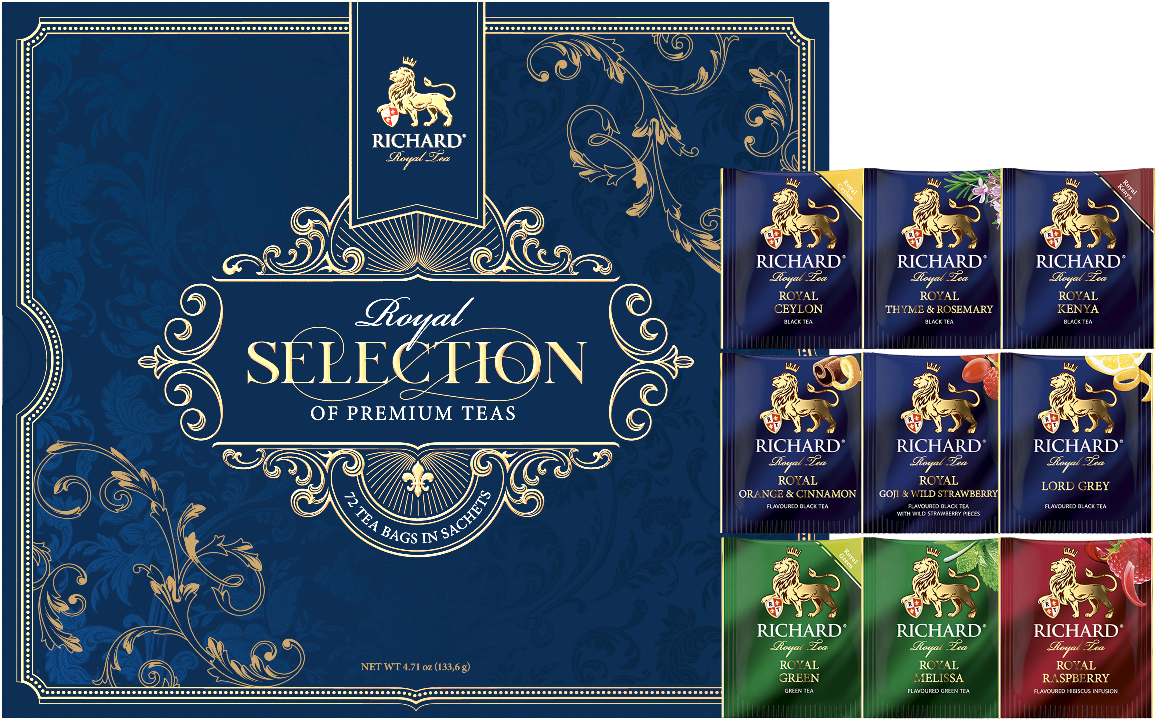 RICHARD "ROYAL SELECTION OF PREMIUM TEAS" - Kombinacija - mix čajeva, 9 ukusa, 72 posebno pakovane kesice, 133,6g