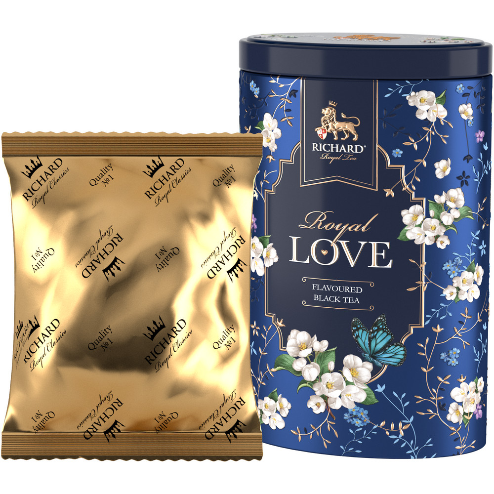 RICHARD ROYAL LOVE - Crni cejlonski čaj sa bergamotom, narandžom i vanilom, 80g rinfuz, BLUE metalna kutija