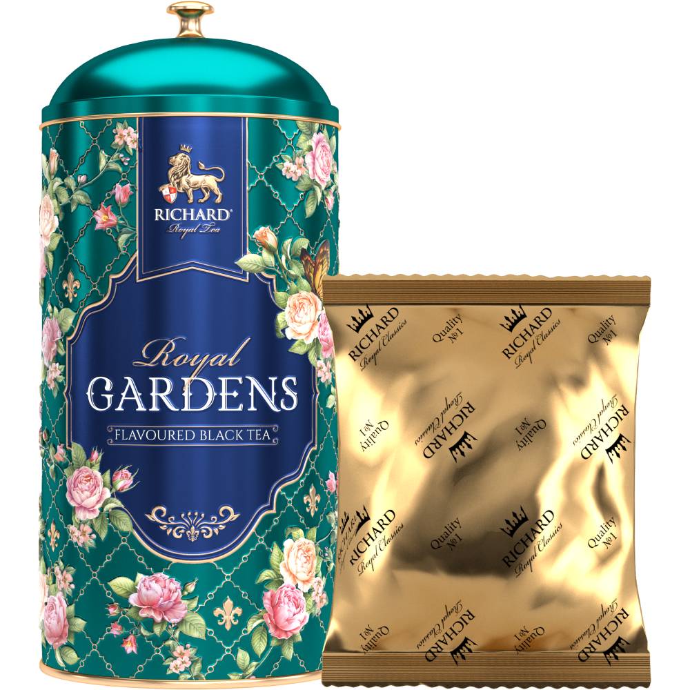 RICHARD Royal Gardens - Crni čaj sa aromom pitaje i laticama cveća, 80g rinfuz, GREEN metalna kutija