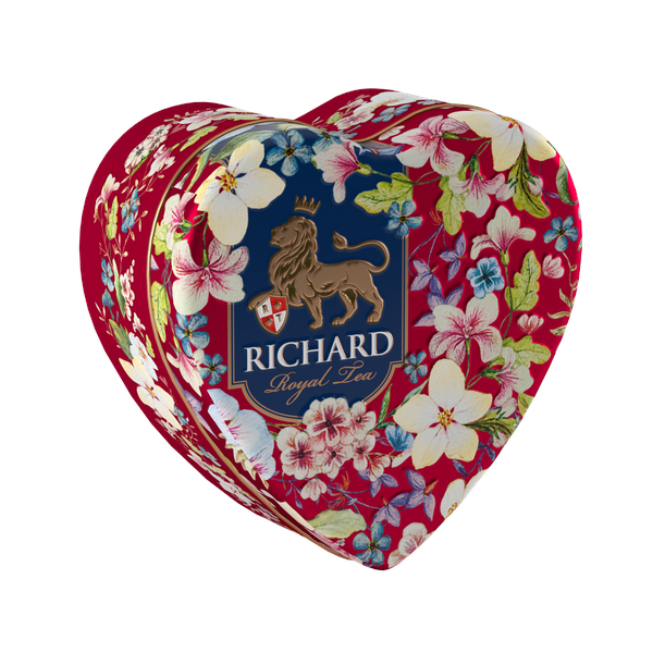 RICHARD Royal Heart - Crni cejlonski čaj krupnog lista, sa bergamotom, vanilom, narandžom i laticama ruže, 30g rinfuz, RED metalna kutija